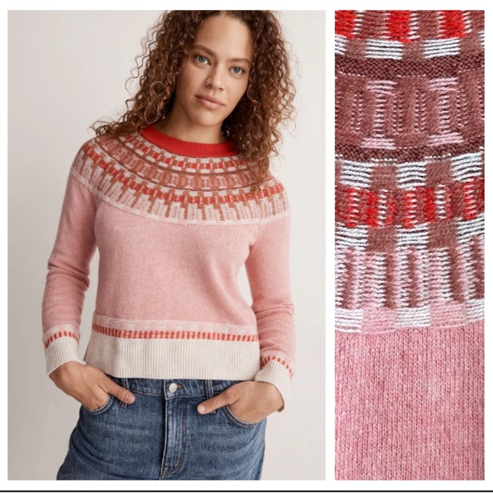 Madewell Red Pink Wool Blend Fair Isle Mayer Sweater Small